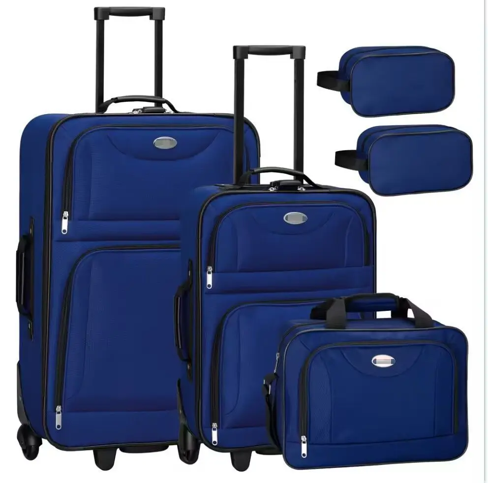 Polyester Nylon 5 pcs  carry on trolley bag soft fabric trolley suitcase travel bags luggage soft luggage bag