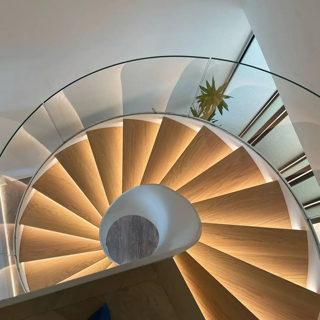 Curved/Arc spiral Staircase, Indoor staircase,Luxury Modern Home Decoration Glass decor stairs wooden Stairs