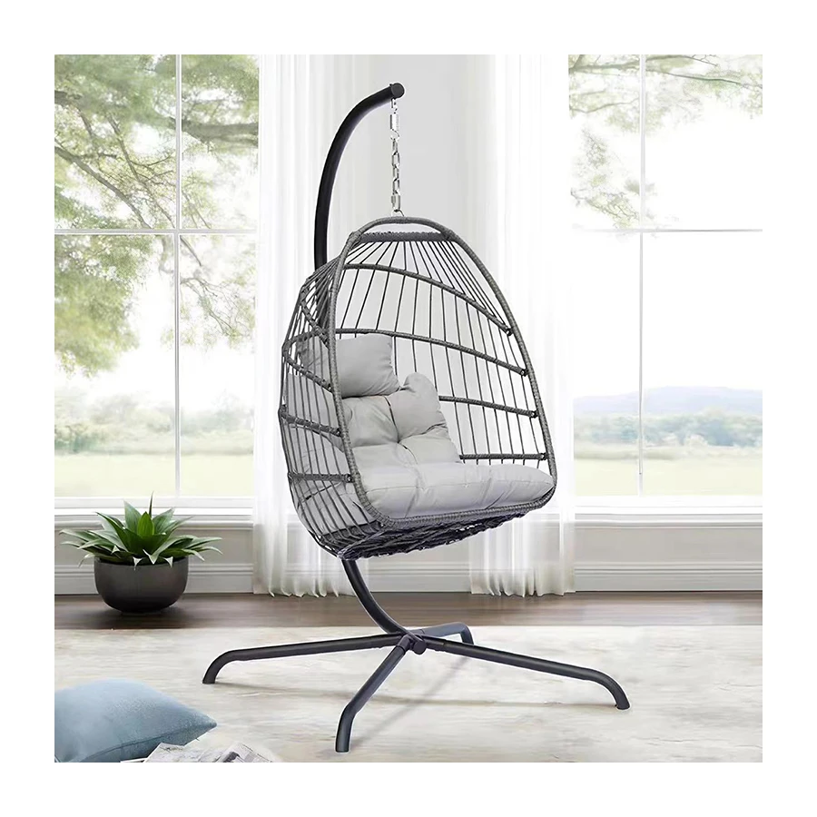 Egg Large Rattan Wicker Swing Hanging Chair Foldable Swing Chairs For Indoor Outdoor Patio Basket Seat
