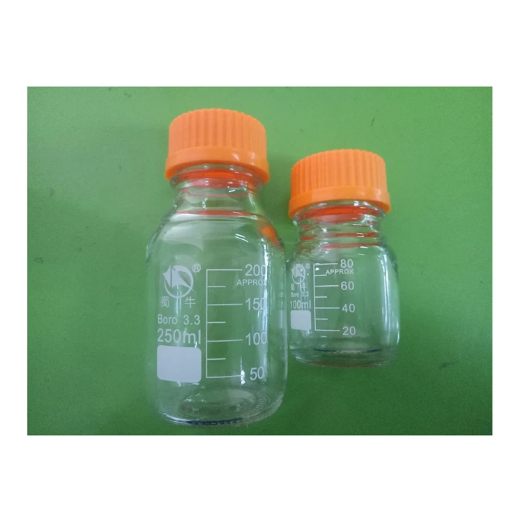 CHINCAN 250/500/1000/2000ml Transparent Borosilicate Glass Bottle PP Reagent Bottle Glass Reagen Bottle for Chemicals