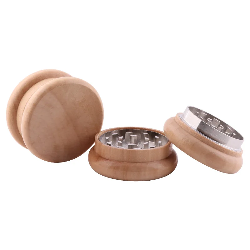 DPAG036 custom wholesale Wooden smoke grinder stock 55mm 2 layer zinc alloy flat tooth herb grinder