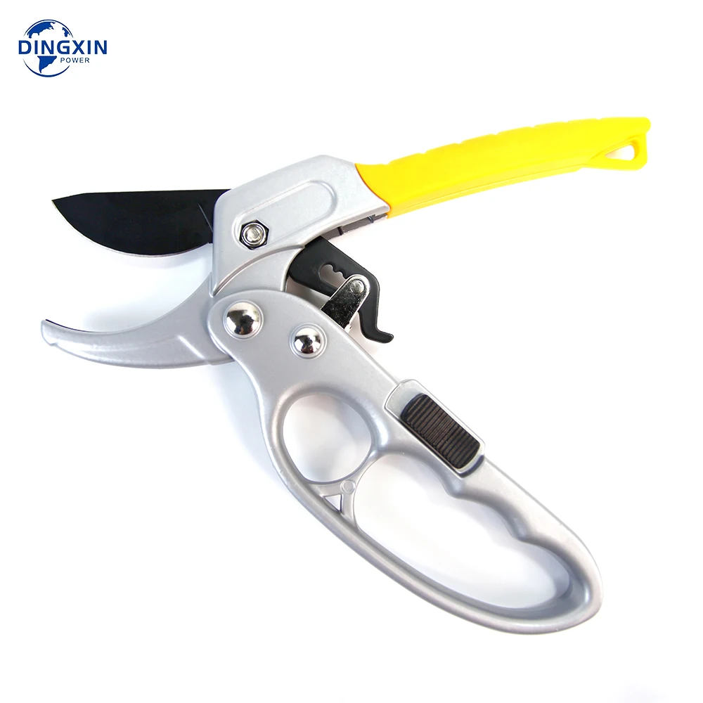 Garden Bypass Tree Pruning Shears Branch Trimming Cutting Ratchet Pruning Shears Yellow Color