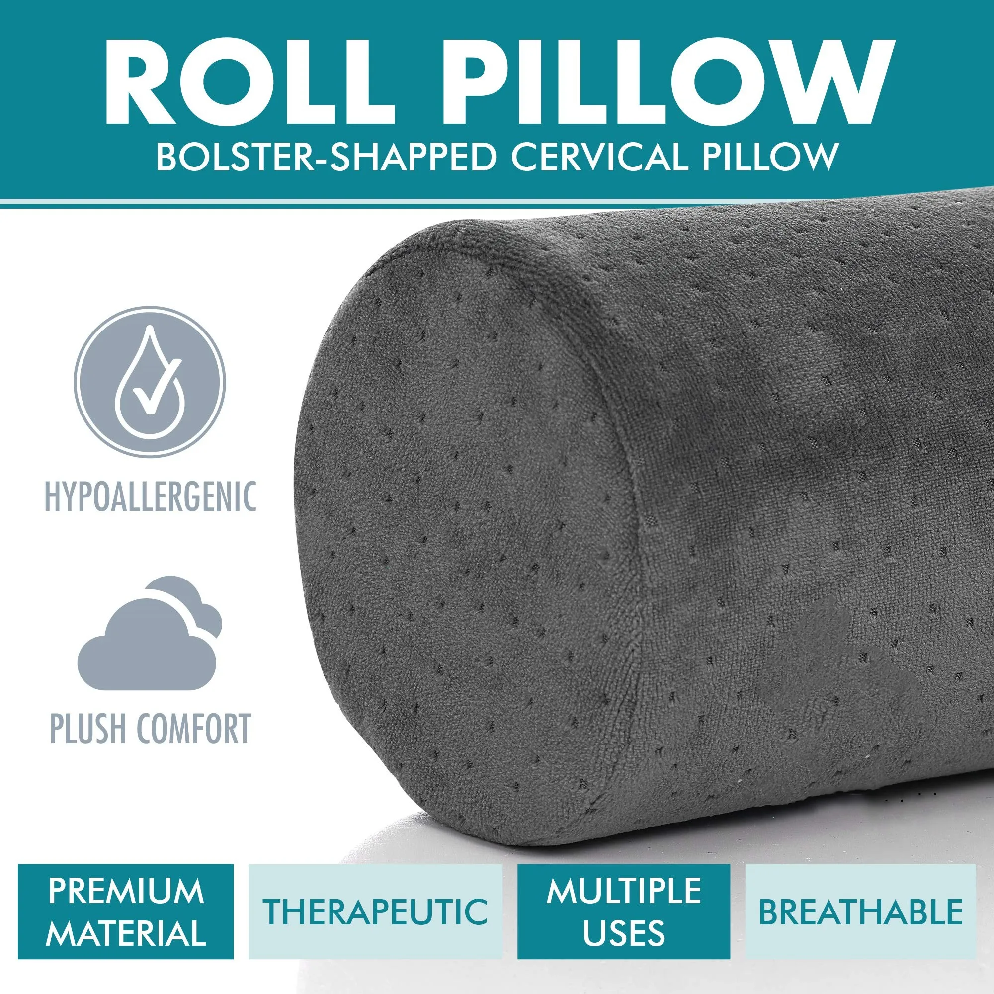 Bamboo Round Cervical Roll Cylinder Bolster Pillow with Removable Washable Cover