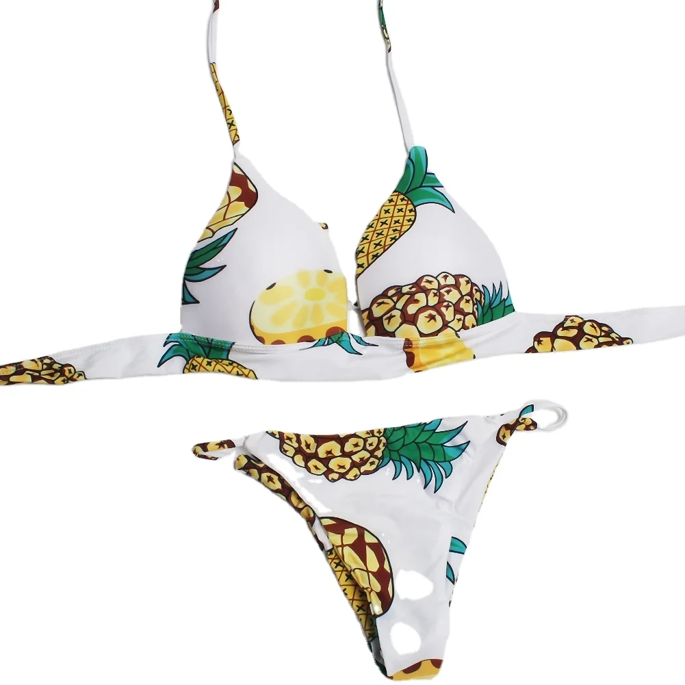 2020 young girl sexy school girl Floral print bikini pineapple leaves Swimwear Bikini  Swimsuit for women teens