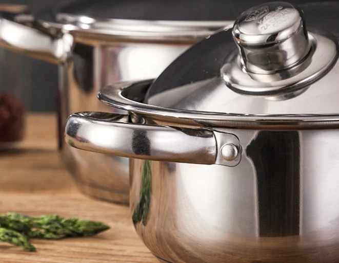 
Amazon Hot Sale 10pcs Tri-ply Stainless steel Cooking pot set kitchen Sandwich Bottom nonstick cookware sets 