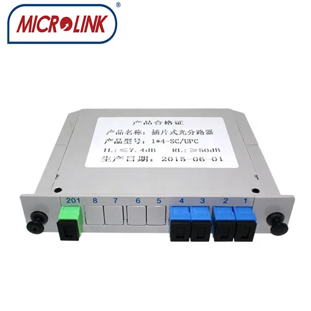 FTTH 1x2 1x4 1x8 1x16 1x32 1x64 Plug-in  passive 1*4  Optical Splitter LGX Box Cassette card slot  4 way PLC Optical Splitter