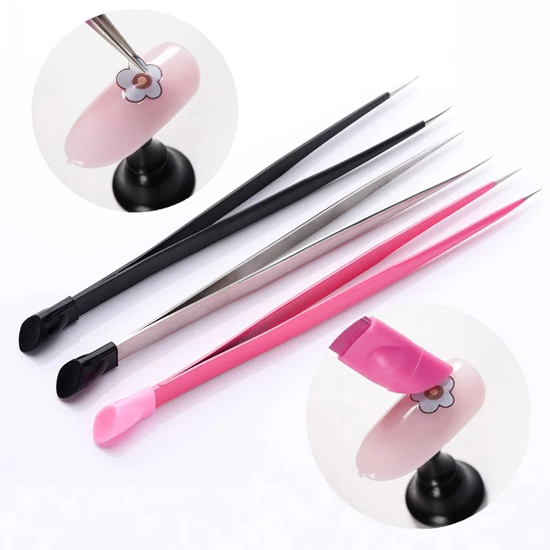 1Pc 2 Heads Straight Manicure Tweezers Accessory and Manicure Tools DIY Nail Salon Tools 3D Metal Nail Tools for Art Decoration