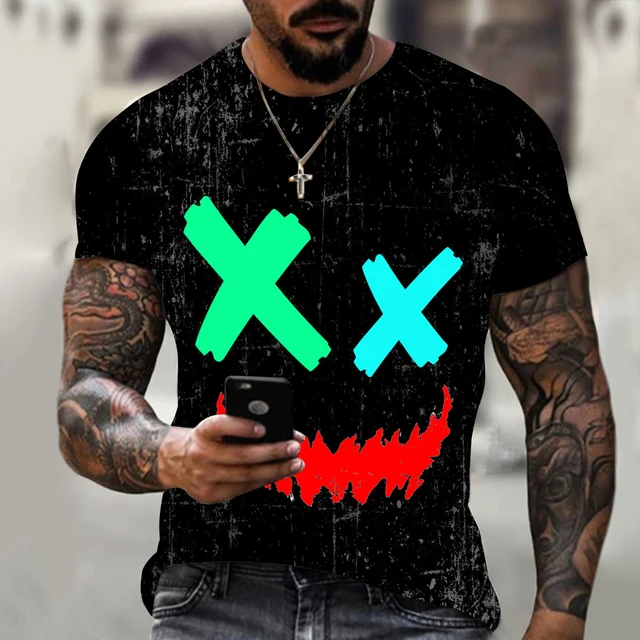 custom 3d Digital printing smiley face pattern T-shirt O-neck oversized T-shirt cheap bulk printing t shirt