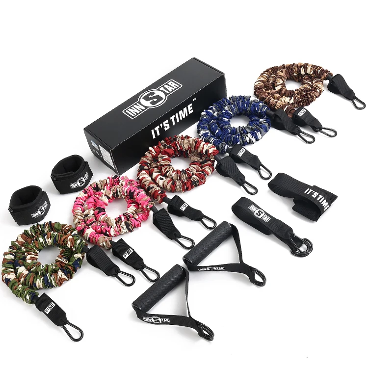Innstar Factory Direct Sale Top Sale Camouflage Home Gym Custom Latex 11 Pcs Resistance Bands Tube Set