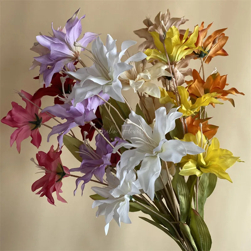 C-LY002 Wholesale artificial silk 3 heads Lily flowers branch faux orchid flowers for Wedding home party Decoration