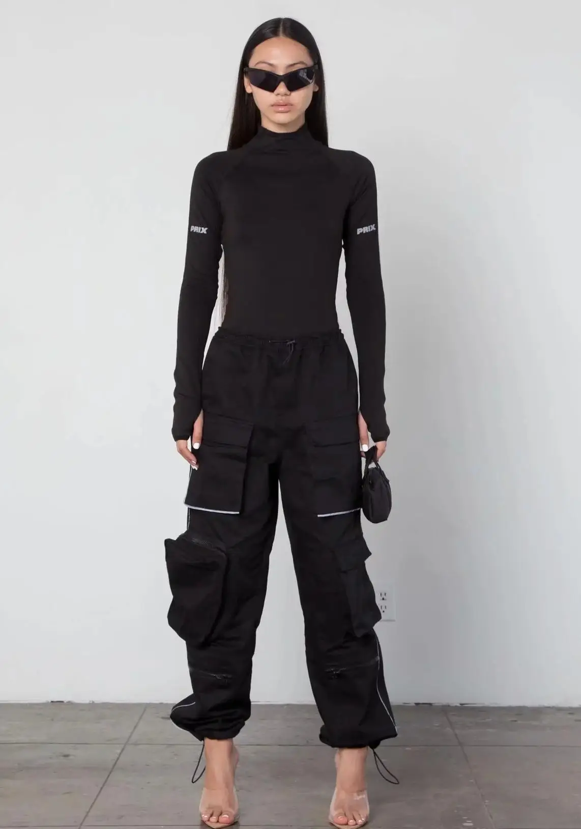 IKEBEL Real Skin Women Handsome Three Dimensional Multi Pocket BF Loose All Match  High Waist Leisure Foot Overalls