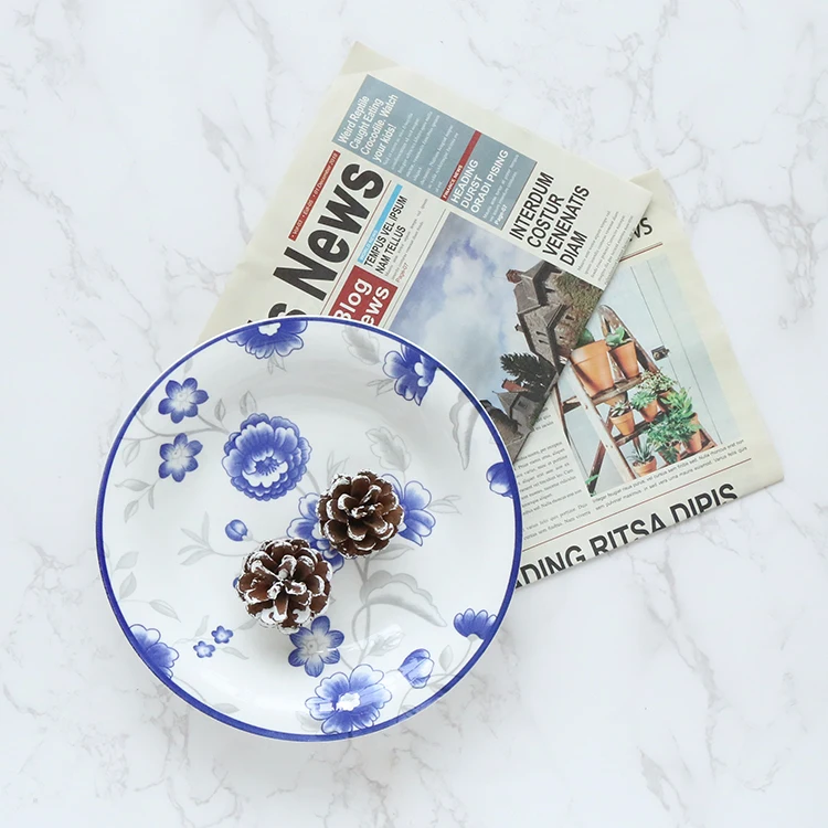 
Chinese style ceramic plate flower pattern single tableware support customization 