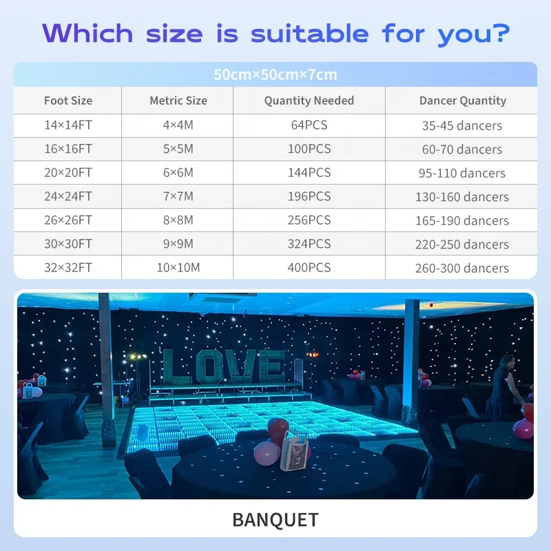 Stage Lighting Up 50x50cm disco music equipment 3D time Tunnel RGB Night Club Disco Dj dance floor led