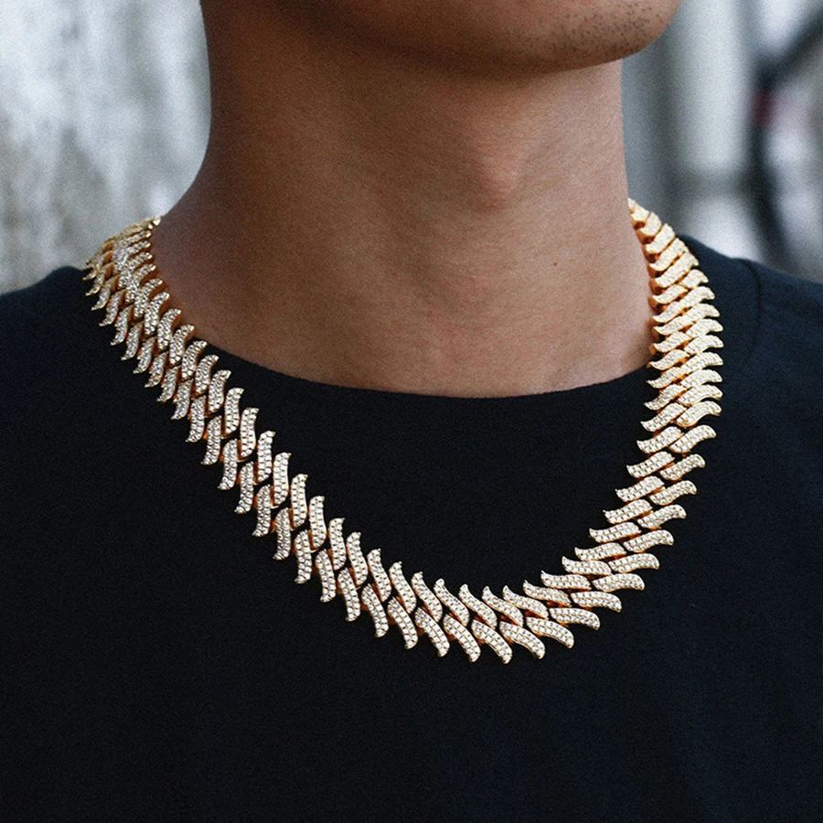 Cuban Link Bracelet Chain Moissanite 15Mm Cadenas Kolye Thorns Moissanite Chains Lab Diamond Cuban Chain