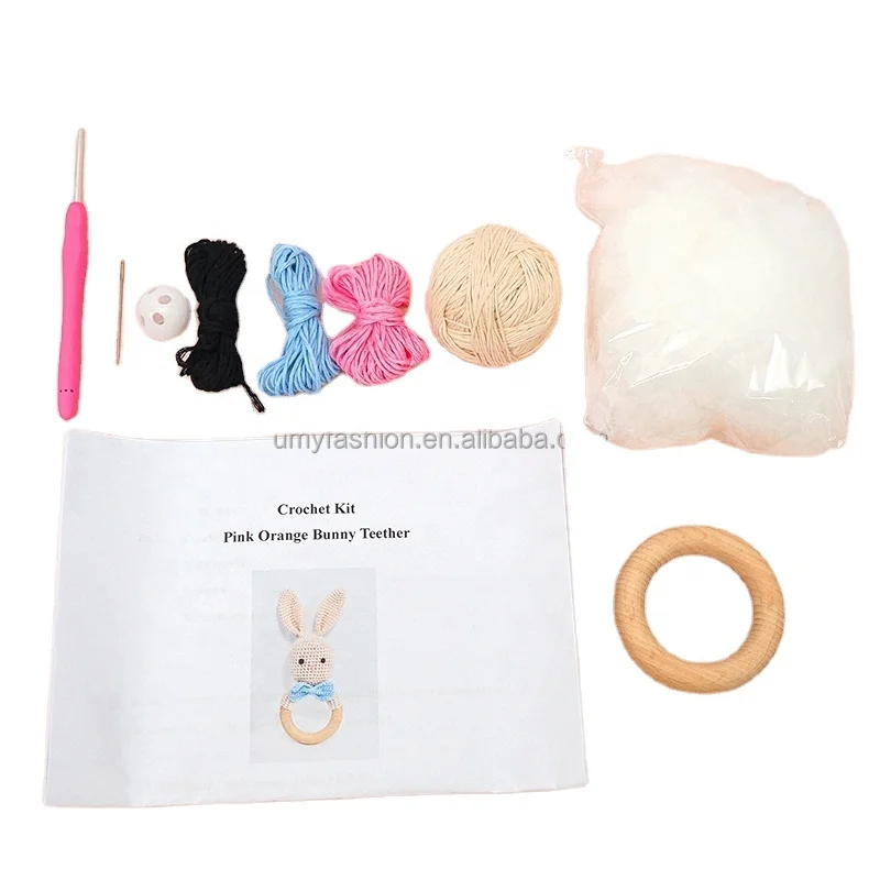DIY Crochet Bunny Rattle Rabbit Baby Knitting Animal Toy New Mom Gift Crochet Baby Teething Ring