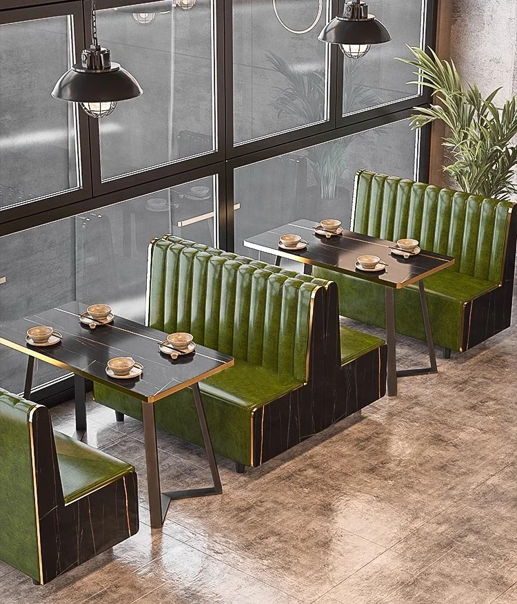 Luxury restaurant furniture sofa set black marble look dining table and chairs booth seating for club cafe pub bar