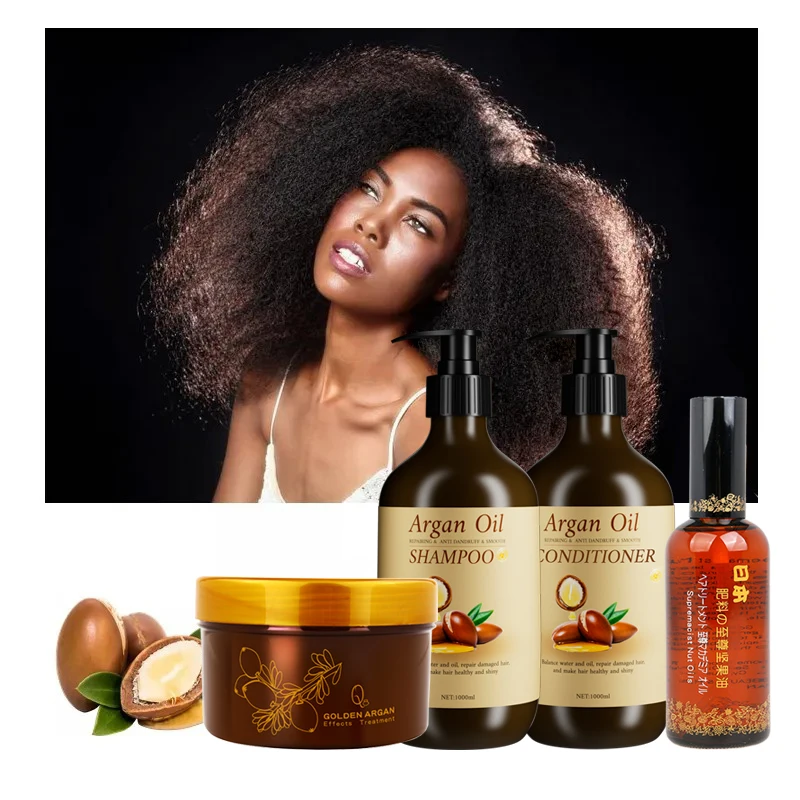 SANQI Private label hair repair Argan Oil Coconut Jojoba serum shampoo and conditioner hair care products for black women