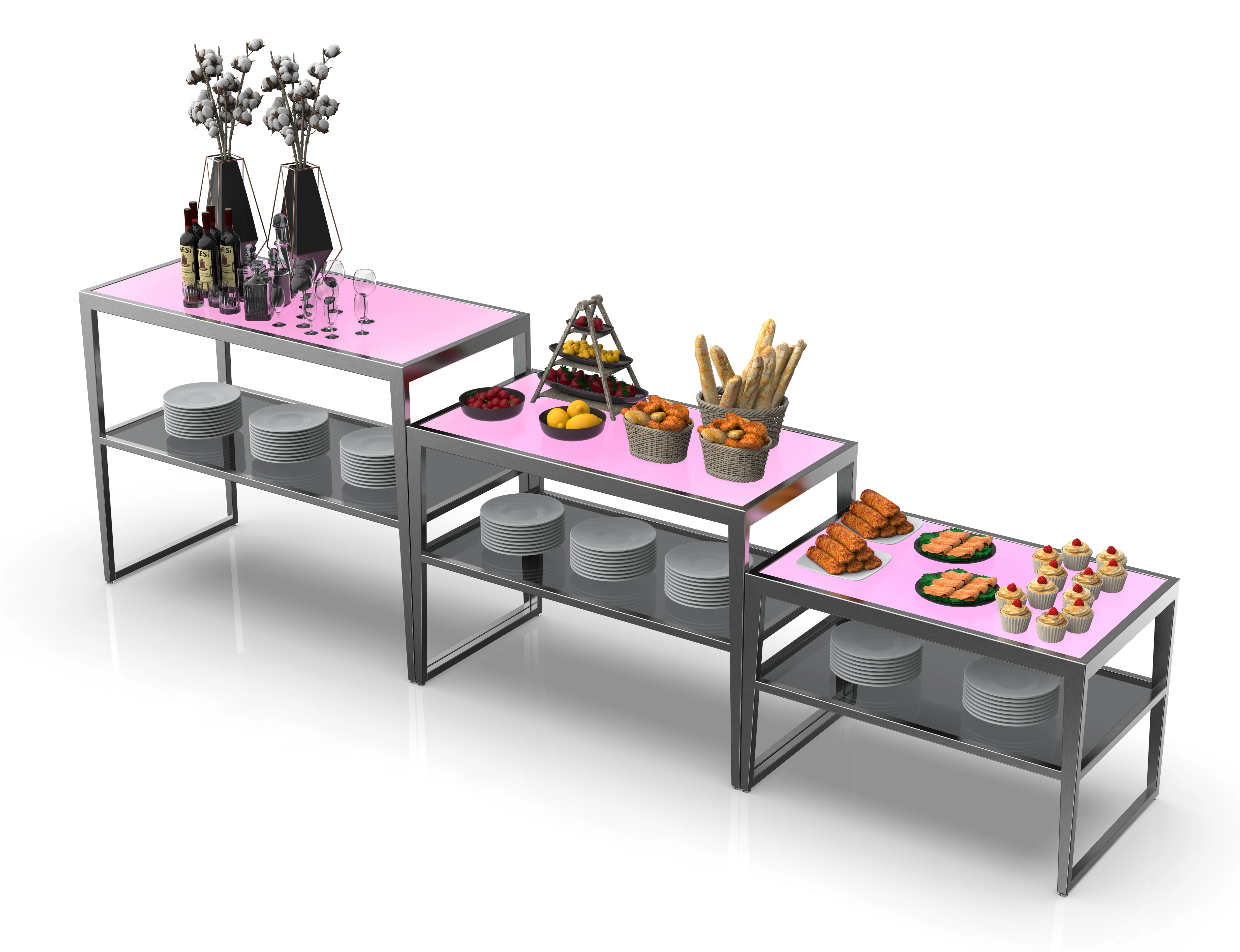 Wholesale restaurant arabic tempered mirror table dinning set commercial rectangular stainless steel hotel buffet table
