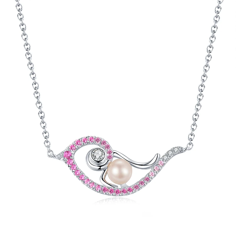 Wholesale Custom Jewelry Dainty Stones Cubic Zirconia Necklace Swallow Pearl Women Jewelry  925 Sterling Silver Necklace