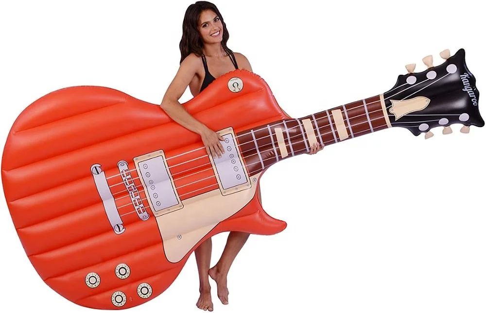 Customized inflatable guitar style floating mattress pool beach inflatable floating bed relaxing lounge