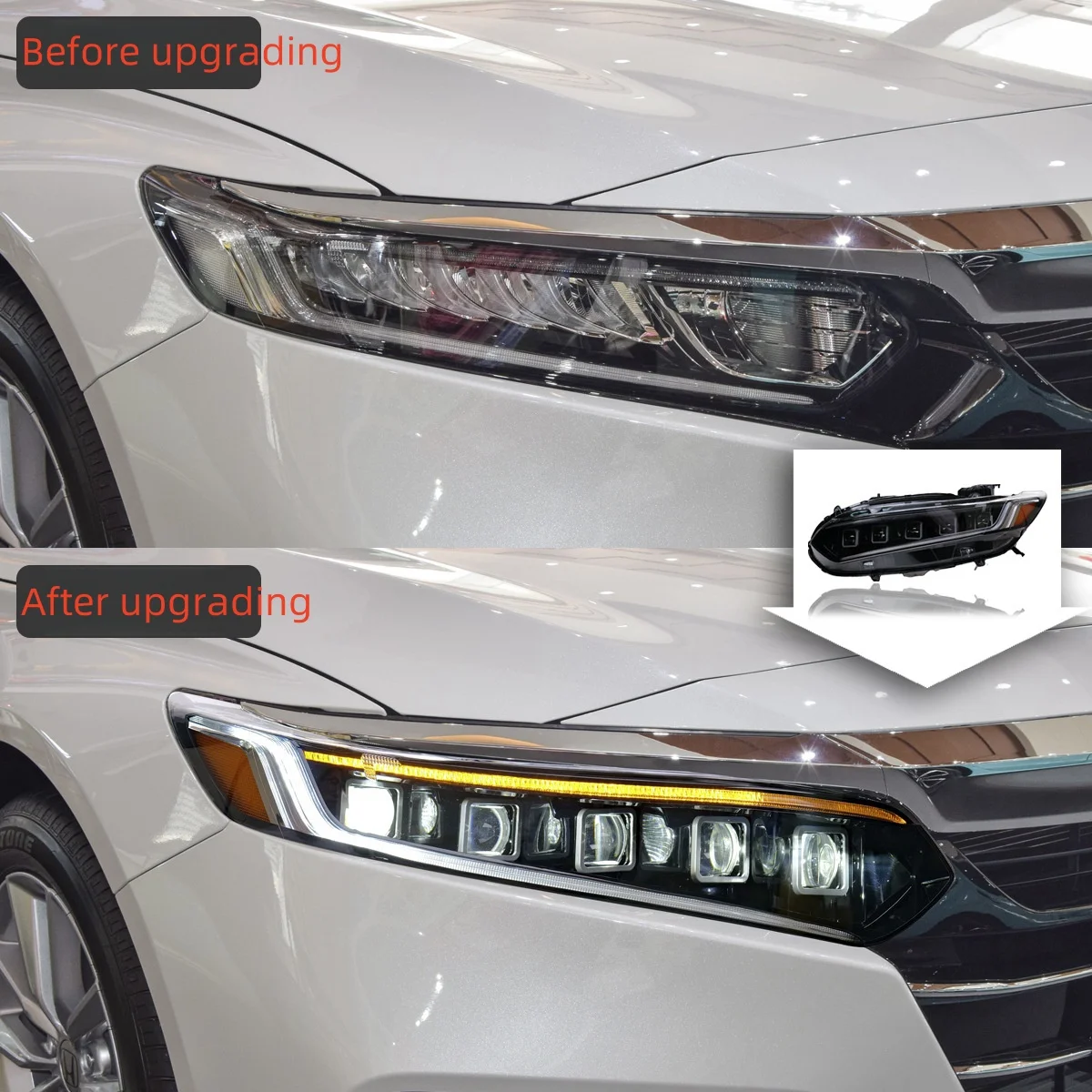 Headlight assembly modification with five lens LED daytime running light flow direction suitable for 18-22 Honda Accord