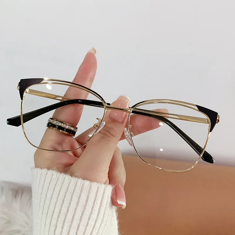 New Cat Eye Frame Trendy Metal Glasses Frame Fashion Color Changing Anti-Blue Light Glasses