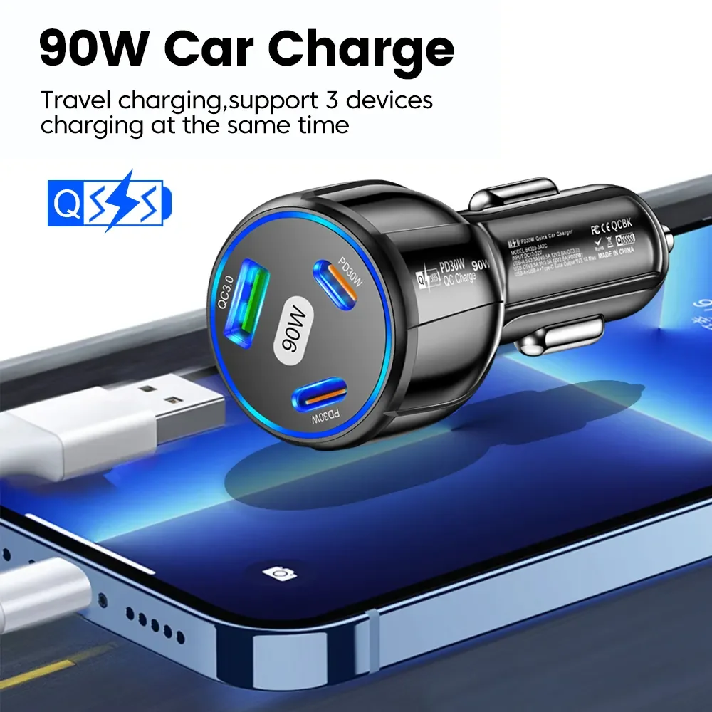 PSDA 90W Car Charger USB C QC3.0 USB Fast Charger for Mobile Phone in Car PD Type C Power Adapter for iphone 15 14 Xiaomi poc