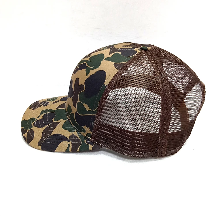 Custom High Quality Duck Camo Style Mens Designer Vintage Brown Plain Mesh Trucker Hat