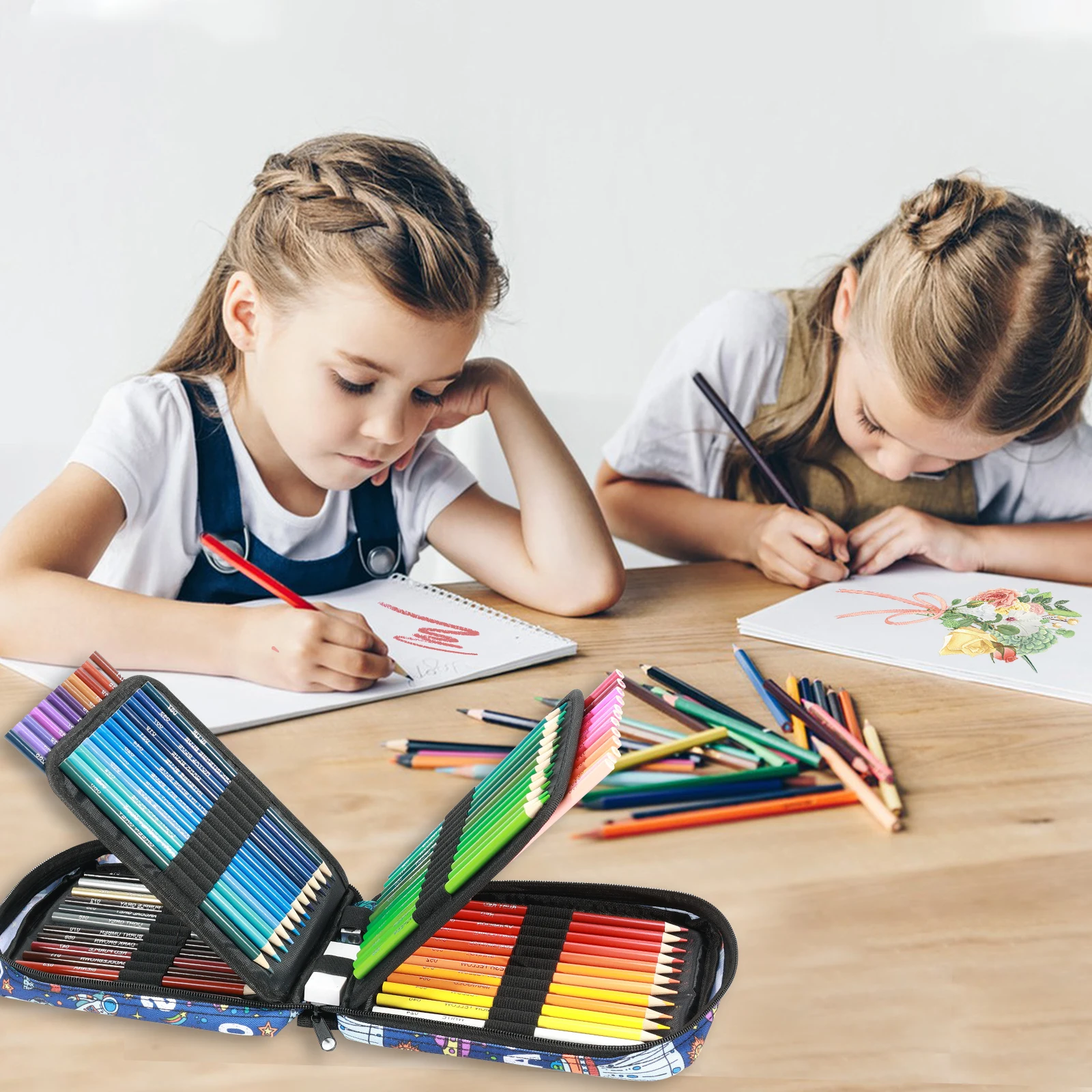 Custom Assorted 72/120 oiled water colors Drawing Sketching Kit Colored Pencils Drawing set Set in Nylon Zipper Bag