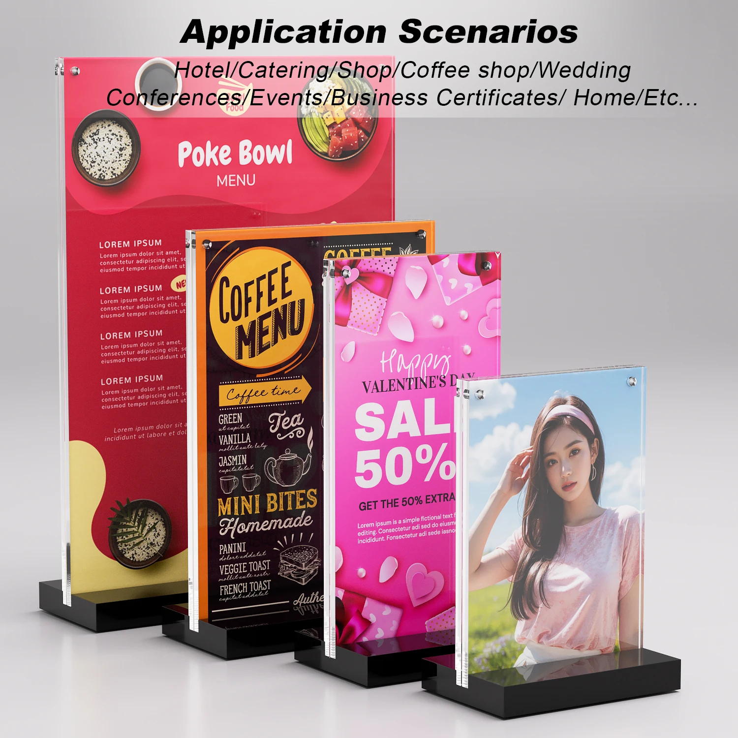 ROUST Premium Double-Sided A4 A5 A6 10*20 Acrylic Photo Frame Magnetic Desk Display Office Coffee Shop Badge Holder Accessories