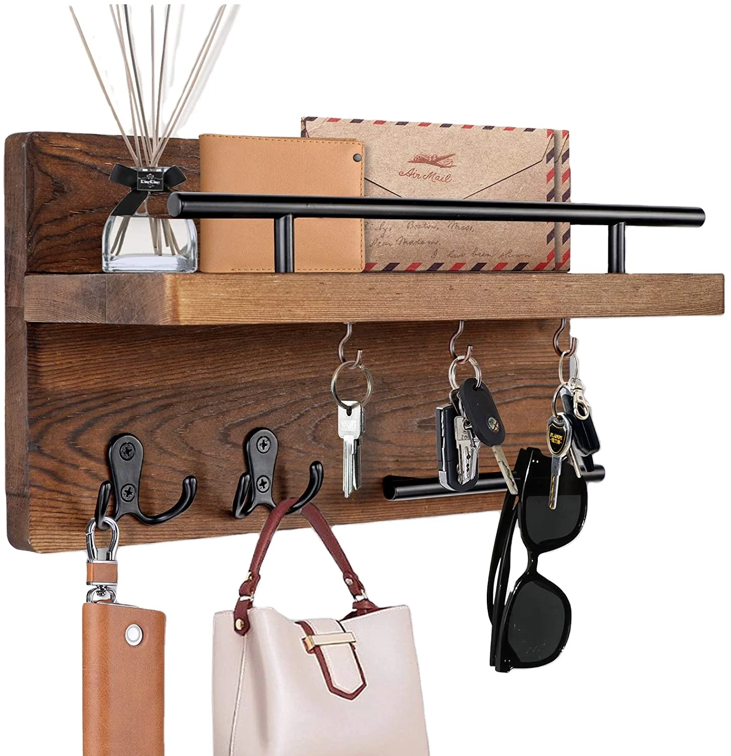 Деревенский домашний декор настенный органайзер-конверт для почтовых отправлений деревянный держатель ключей крючки подвесная стойка с 4 ключами прихожей