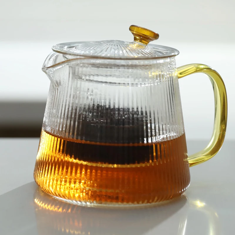 Glass teapot with vertical stripes mini fruit tea pot coffee sharing pot with  filter boiling glass kettle glass infusers
