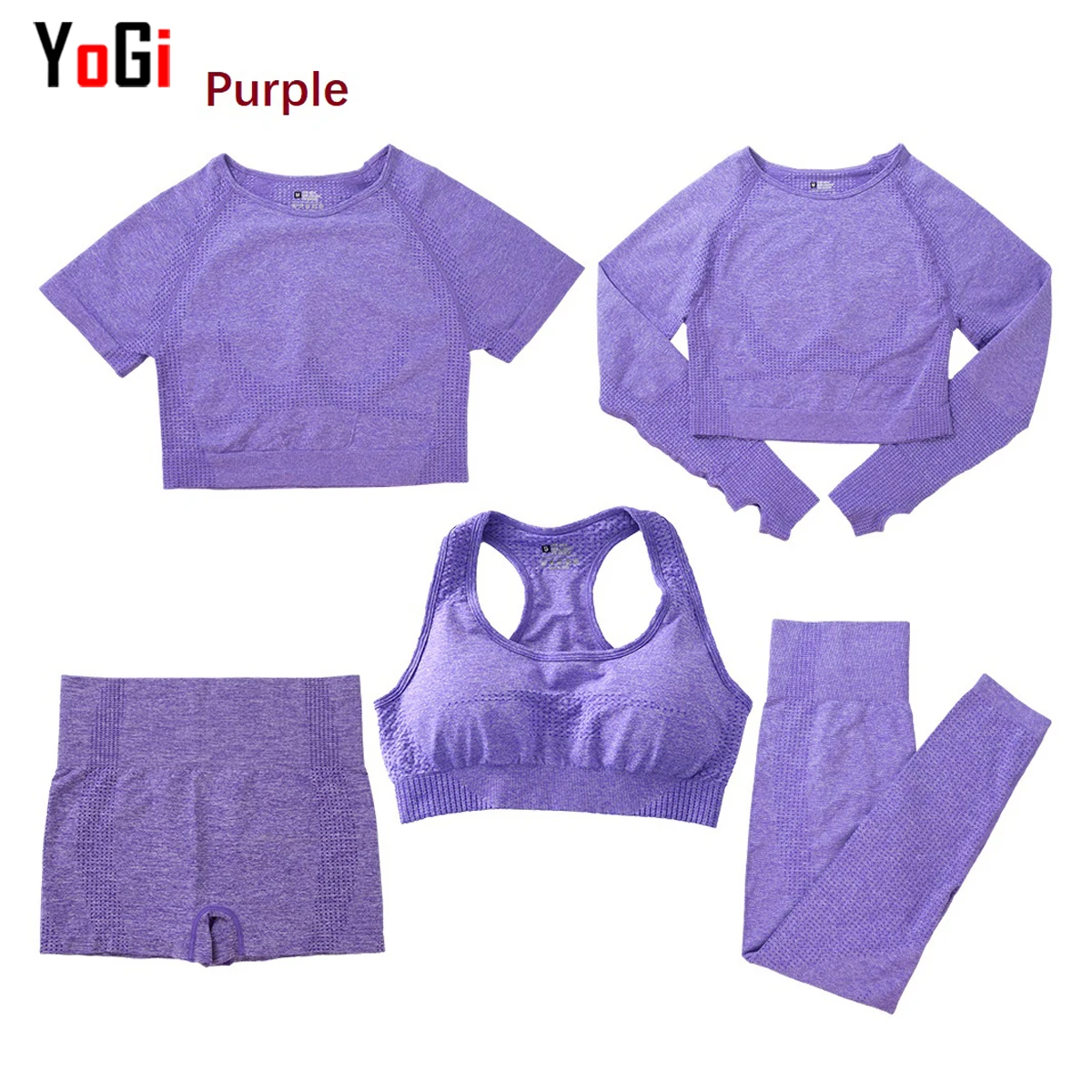 2021 women 5 pcs seamless gym short pants leggings short long sleeve t-shirt sport bra fitness & yoga outfit wear sweatsuit set