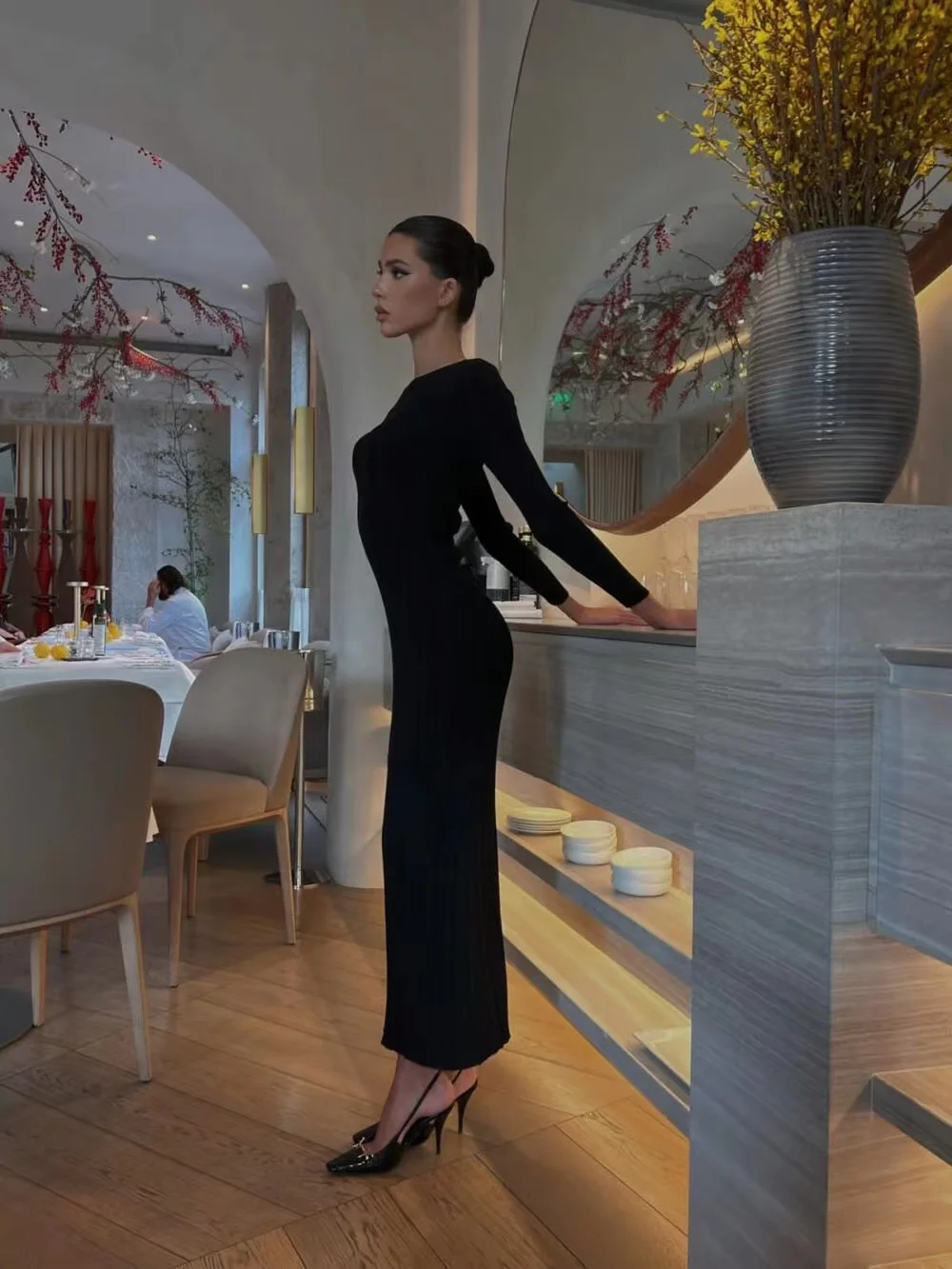 Casual knitted long sleeve slim skinny long dress sweater dress bodycon dress