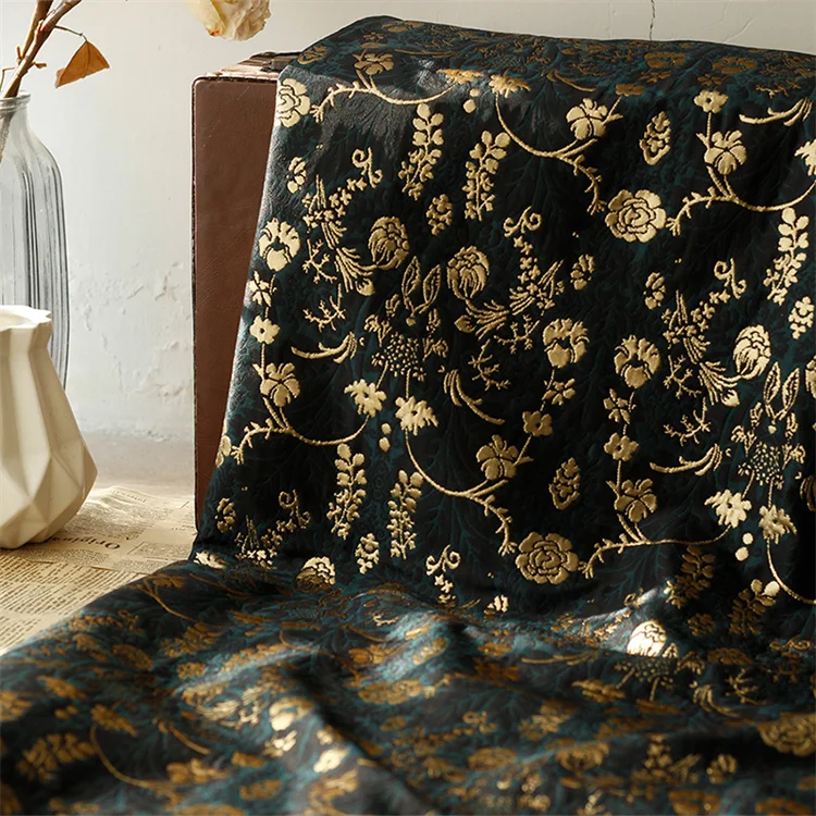 Yarn-dyed Gold Embossed Dark Green Retro Style Bag Cloth Hand-made Gold Bag Jewelry Jacquard Fabric wallpaper
