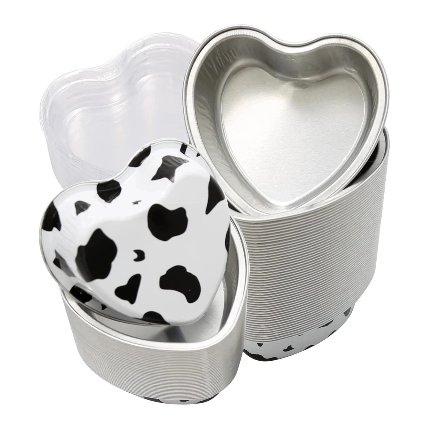 Disposable Heart Shaped Cake Pan Colorful Aluminum Foil Baking Mold Cupcake Pudding Cups with Plastic Dome Lid