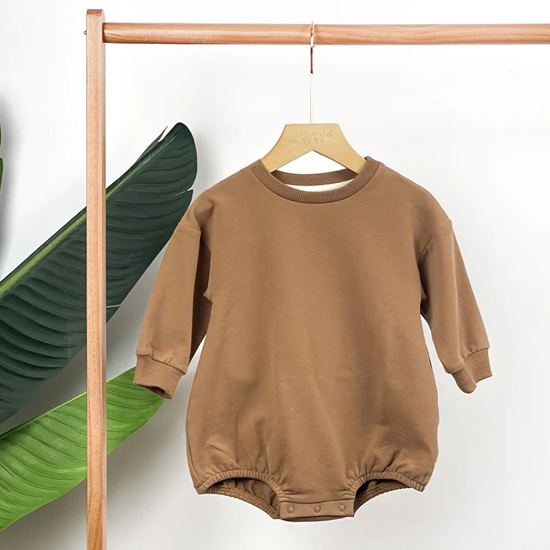 2024 Baby Sweatshirt Outfits Crewneck Infant Oversized Bodysuit 100% cotton Solid french terry Newborn Girl Boy Bubble Romper