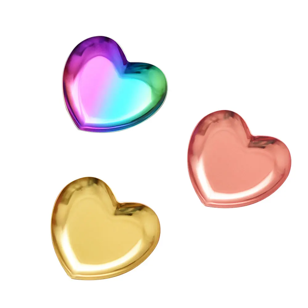 Heart shape stainless steel metal daily makeup jewelry display storage tray