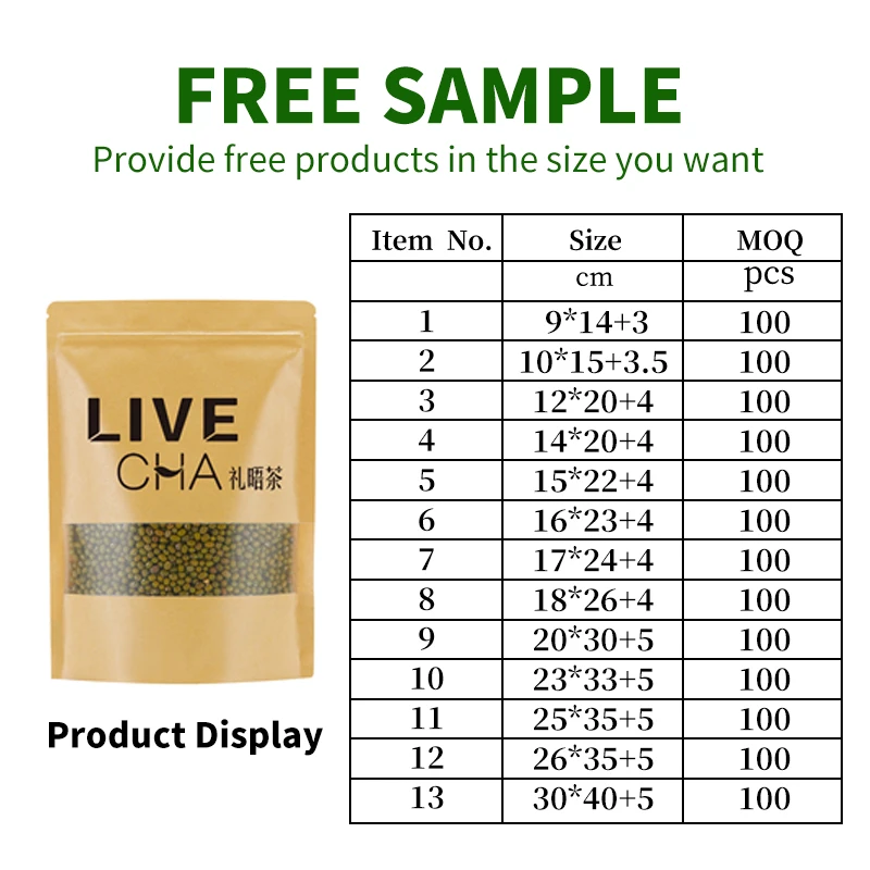 Custom Kraft Paper Stand-Up Pouch Bag with Clear Window Hot Sale for Potato Chips Matt Finish and Ziplock Closure