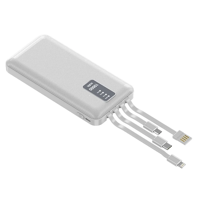 Низкая цена бытовая электроника внешний аккумулятор 10000 мАч USB-порт с 4 зарядными кабелями