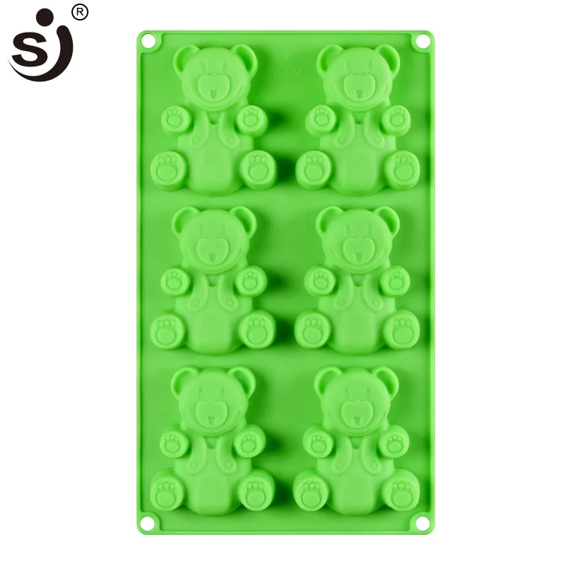 JSC2715 nonstick food grade bear shaped 6 cavity silicone cookie mold biscuits mold