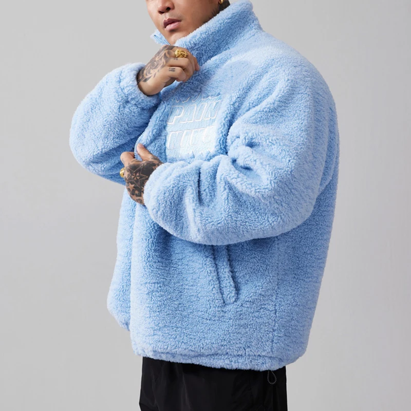 Factory Direct High Quality Stand Collar Sherpa Outerwear Wool Winter Fleece Jacket Men 13