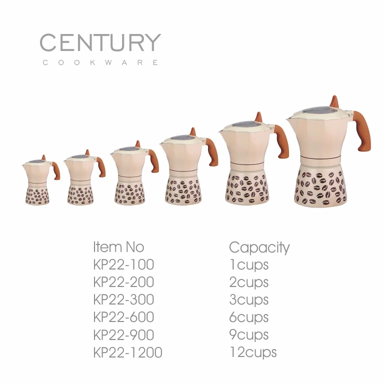 CENTURY 3-Cup Classic Italian Aluminum Moka 150ml Portable Gas/Ceramic Stove Easy Carry Simple Operation Business Coffee Maker