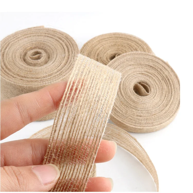 3 Rolls of  Natural Burlap Fabric with Beautiful Burlap Ribbon  Long 10M Wide 2cm  for Wedding Event Party and Home Decoration