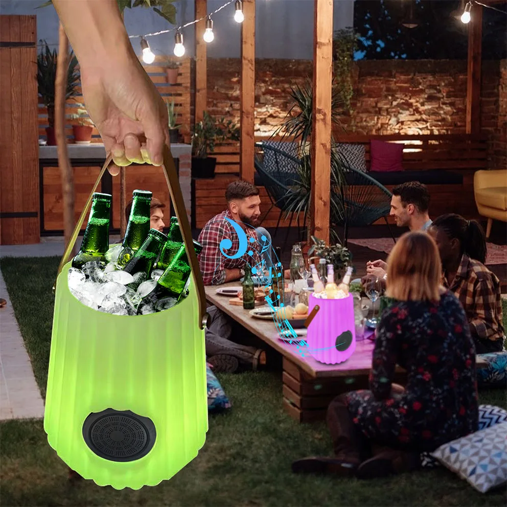 Led Ice Bucket Pe Plastic Waterproof And Durable 6 Bottle Ice Cooler Buckets BT Speakers For Party