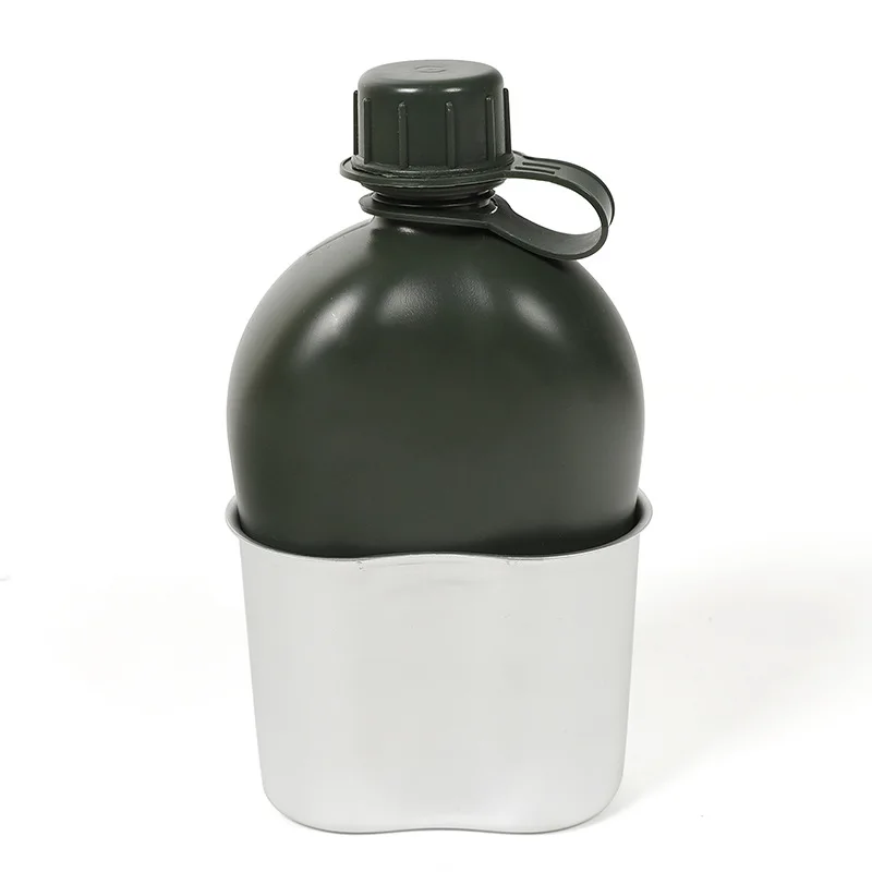 Canteen Water Bottle, Plastic Water Bottle With Aluminum Cup, Camouflage Bag Water Bottle for Hiking Camping