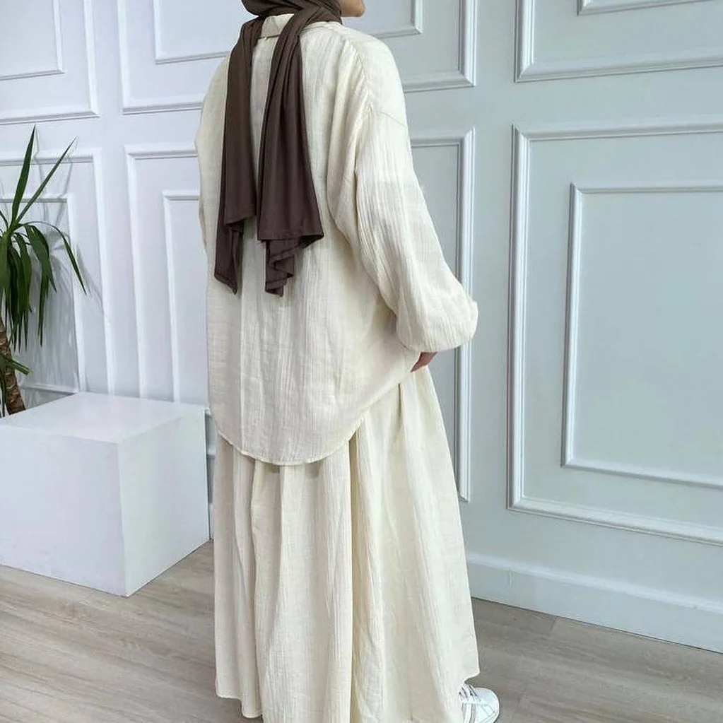 Modest Abaya Tunics Oversize Pants 2 Piece Set Muslim Outfit Top Pant Set Islamic Clothing Muslim Women Set Suit Modest Abaya