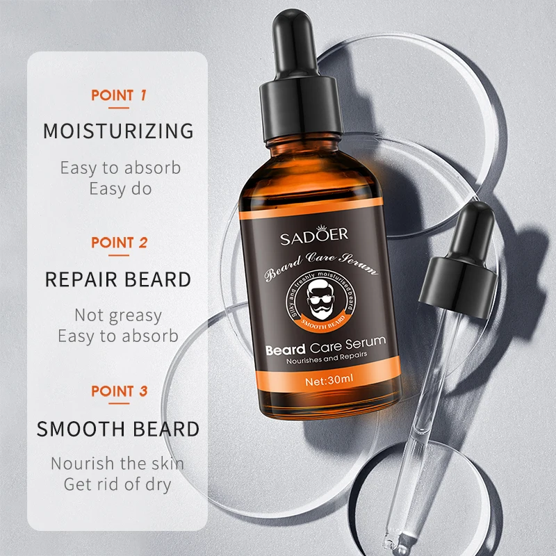 SADOER OEM private label nutrients deep absorption beard growth essential oil 100% pure moroccan argan oil men beard care 30ml