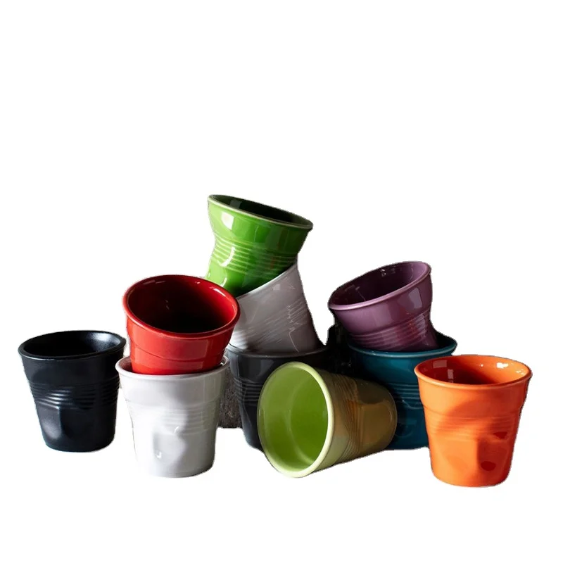 80ml&180ml Modern Colorful Ceramic Crumpled Espresso Cup Breakfast Crumpled Tumbler