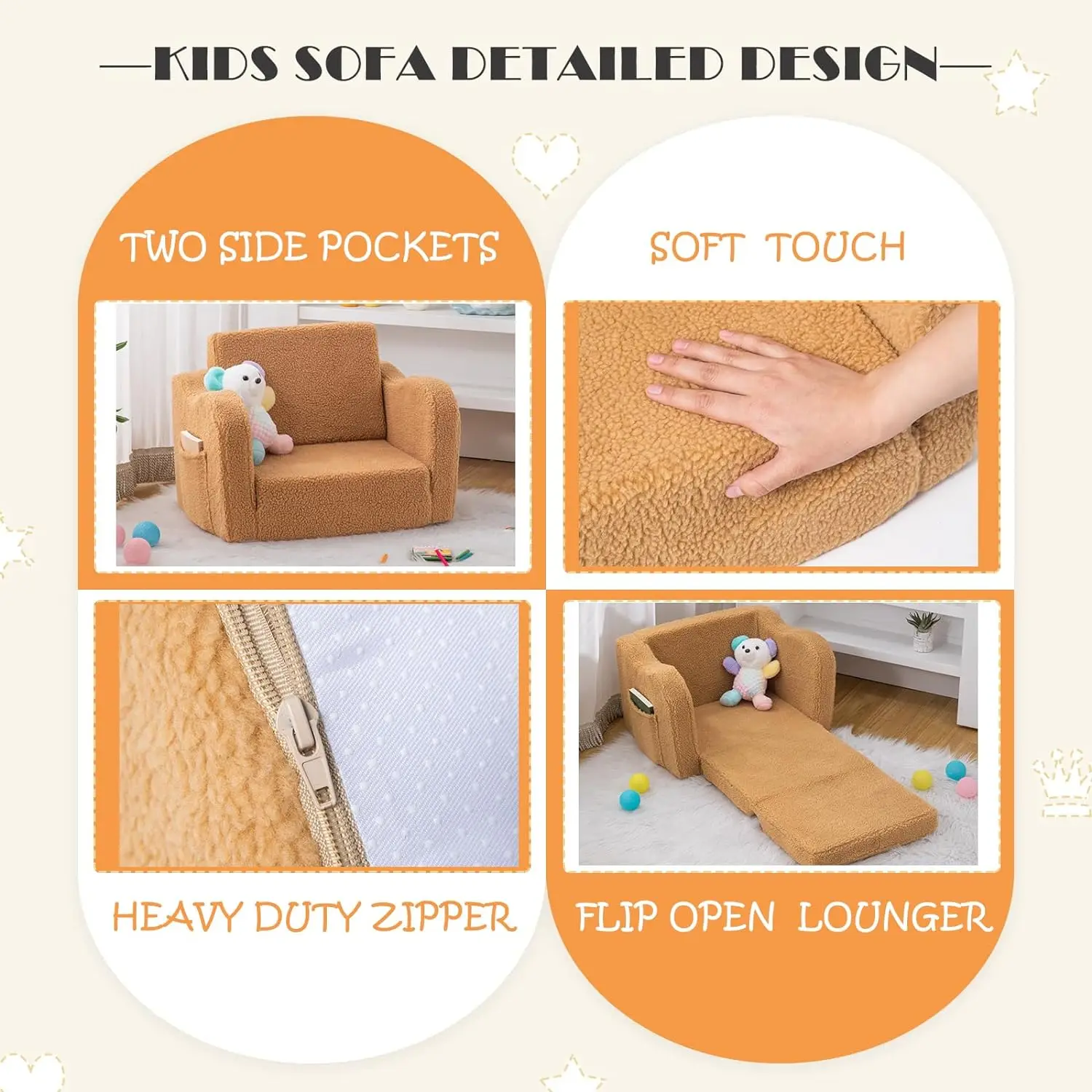 Toddlers 1-3 Memory Foam Kid Play fold flip out kids sofa